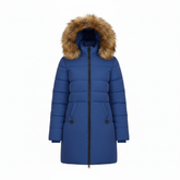 RueWear Glacier Blue Faux Fur Hooded Puffer Coat – Extreme Warmth Winter Outerwear