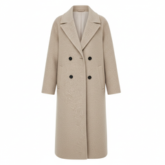 RueWear Ivory Elegance Double-Breasted Wool Coat – Minimal Luxury Winter Style