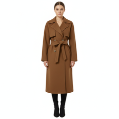 RueWear Classic Caramel Belted Trench Coat – Timeless Elegance & All-Season Style