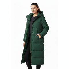 RueWear Arctic Forest Long Puffer Coat – Ultra Warm Hooded Winter Jacket