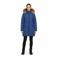 RueWear Glacier Blue Faux Fur Hooded Puffer Coat – Extreme Warmth Winter Outerwear