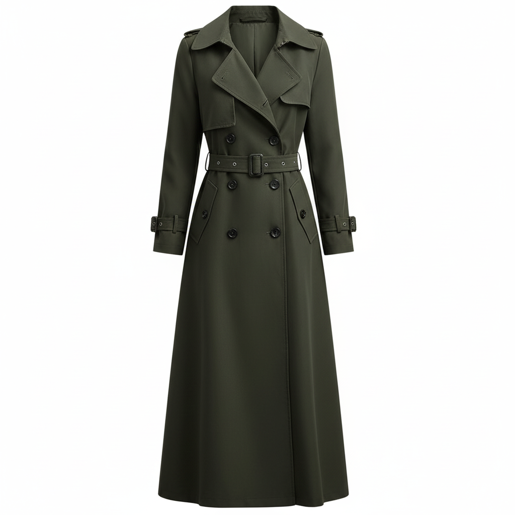 RueWear Midnight Steel Long Trench Coat – Classic Tailoring with Modern Elegance