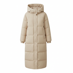 RueWear Arctic Forest Long Puffer Coat – Ultra Warm Hooded Winter Jacket