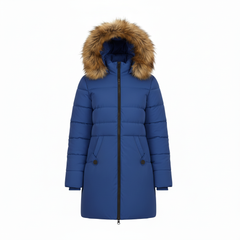RueWear Glacier Blue Faux Fur Hooded Puffer Coat – Extreme Warmth Winter Outerwear