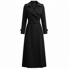 RueWear Midnight Steel Long Trench Coat – Classic Tailoring with Modern Elegance