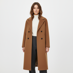 RueWear Ivory Elegance Double-Breasted Wool Coat – Minimal Luxury Winter Style