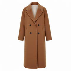 RueWear Ivory Elegance Double-Breasted Wool Coat – Minimal Luxury Winter Style