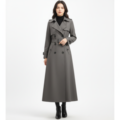 RueWear Midnight Steel Long Trench Coat – Classic Tailoring with Modern Elegance