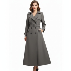 RueWear Midnight Steel Long Trench Coat – Classic Tailoring with Modern Elegance
